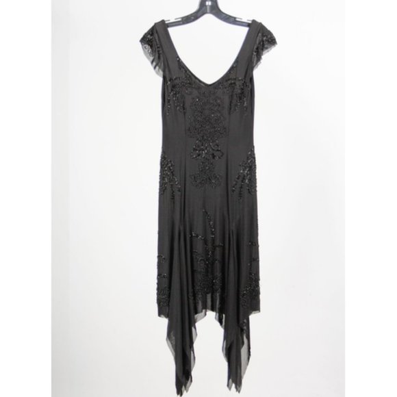 Sue Wong Nocturne Black Beaded V Neck 20s Style Cocktail Dress - Picture 6 of 12